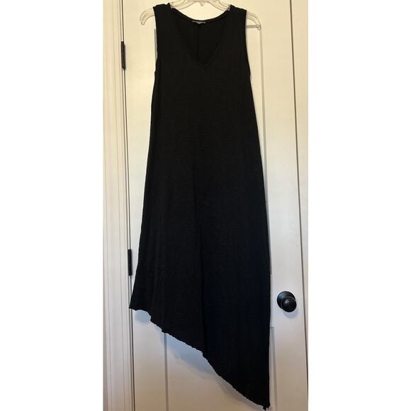 Lilla P Sz Medium Black Tank Dress Cotton Asymmetrical Maxi Side Slit Laganlook - Picture 1 of 12